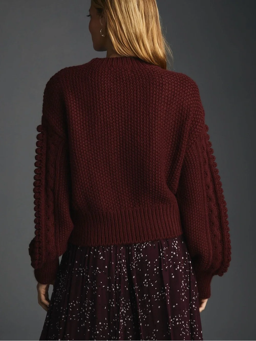Anthropologie | Cropped Cable Knit Sweater in Wine | Large